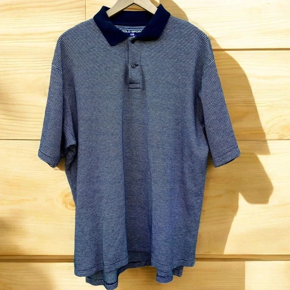 Blue and White Striped Ralph Lauren Polo Sport Polo Shirt, Extra Large